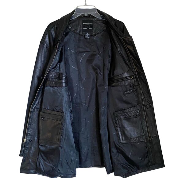 Pronto Uomo Leather Jacket Men 2XL Black Button Up Mid Length Soft Lambskin - Picture 3 of 12